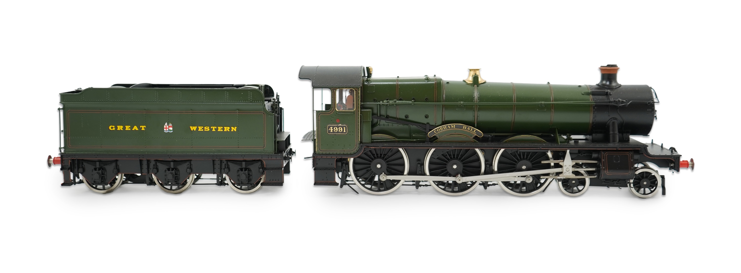 An 0 Gauge Made by Sancheng, China, model of GWR Hall Class, Cobham Hall 4991, 4-6-0 tender locomotive, powered for two rail operation.